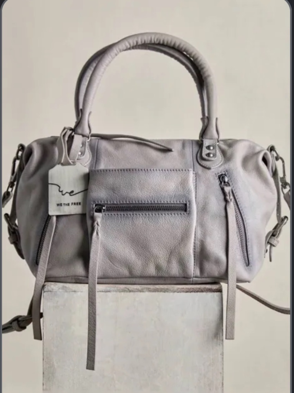 Free People Light Gray Leather Satchel with Top Handles baby Emerson